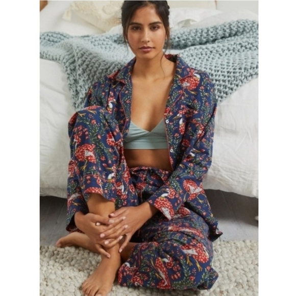 Printfresh Other - Printfresh Anthropologie Queen Lotus Floral Bird Long Sleeve Pajama Set, Size 1X